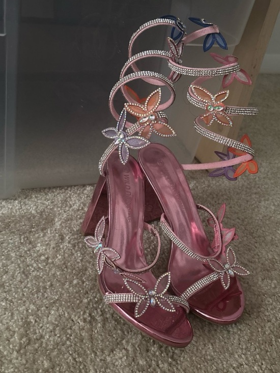 Fashion Nova Shoes - Women's Pink Embellished Floral Strappy Heels